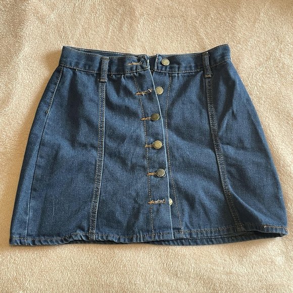 Blue Button up Jean Skirt - Picture 1 of 4